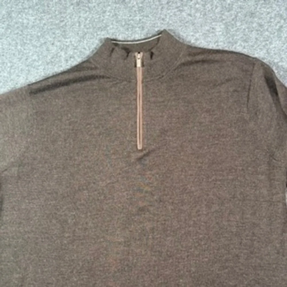 Peter Millar Mens‎ Autumn Crest Brown Merino Wool Lyocell Quarter Zip Sweater L
